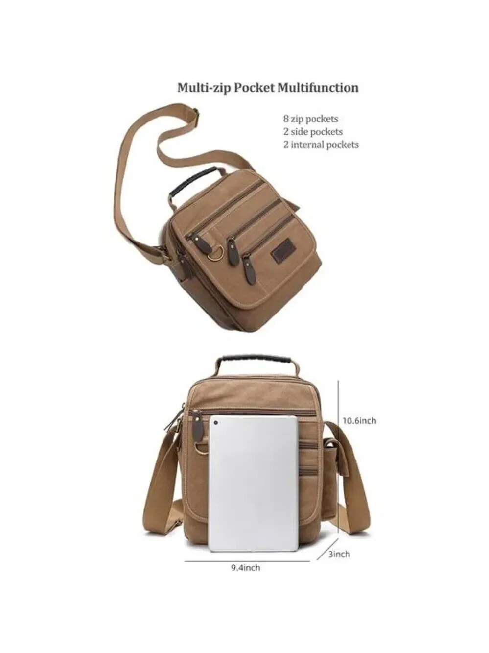 Mens Canvas Shoulder Bag Small Messenger Crossbody Work Bag Vintage Travel Bag
